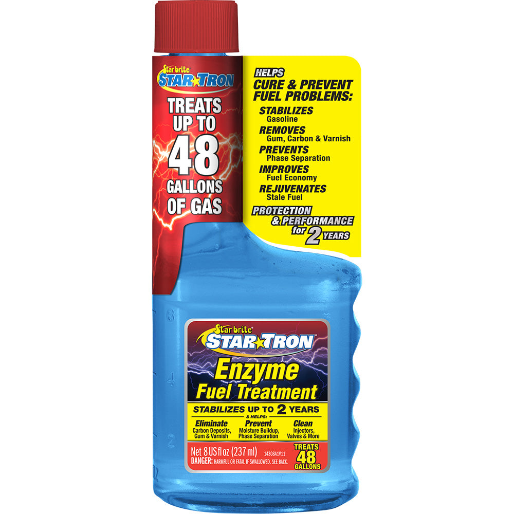 Star brite Star-Tron enzyme fuel treatment bottle for small engines, 8 oz, used for cleaning and fuel system maintenance