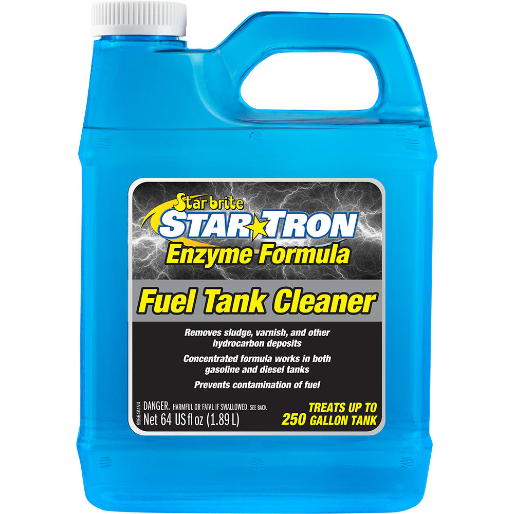 Star brite Star-Tron Fuel Tank Cleaner in a 64 oz bottle, designed for cleaning gas and diesel fuel tanks.