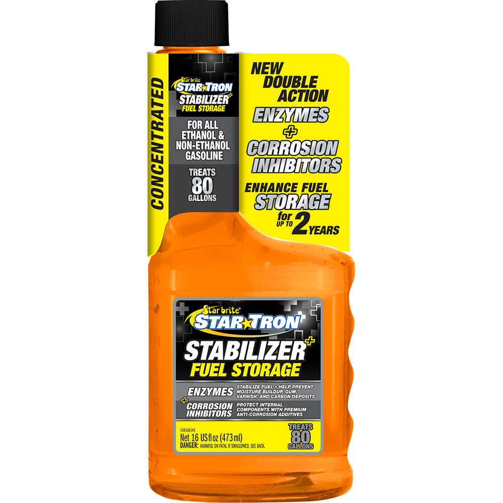 Star brite Star-Tron Stabilizer+ fuel stabilizer bottle for corrosion protection, 16 oz, used for cleaning and preserving fuel systems