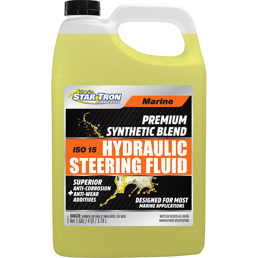 Star brite Hydraulic Steering Fluid ISO 15 marine synthetic blend in a 1-gallon container, used for steering systems on boats.