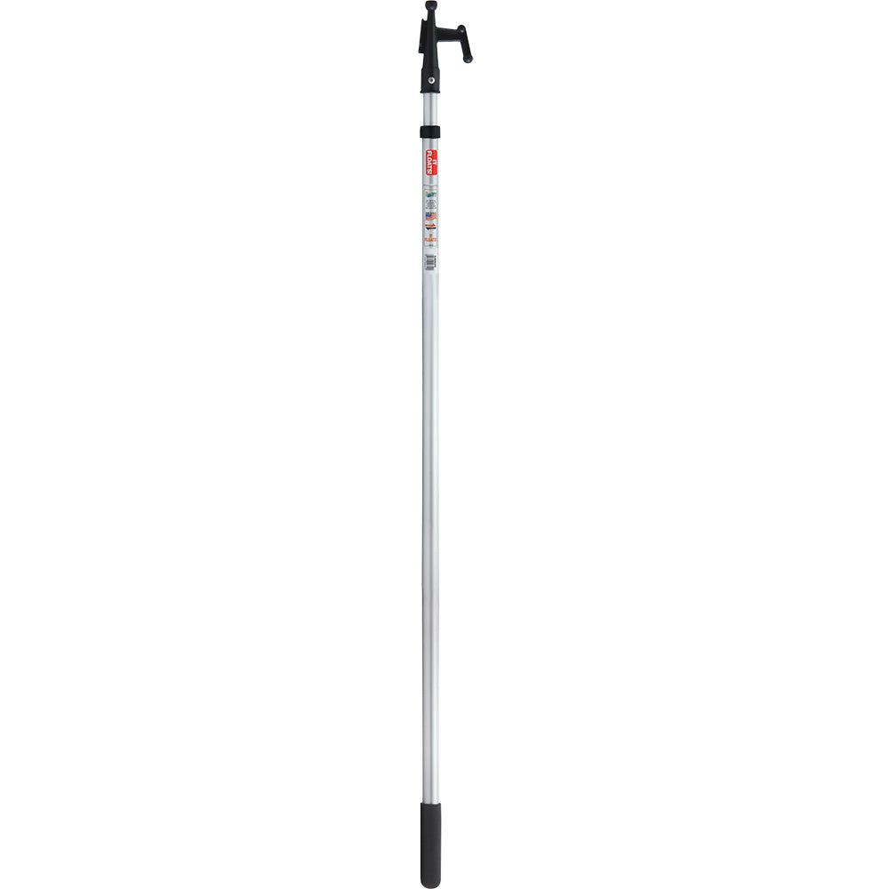 Star brite telescoping boat hook, floating and extendable from 4.5 to 8 feet, used for boat cleaning and retrieval.