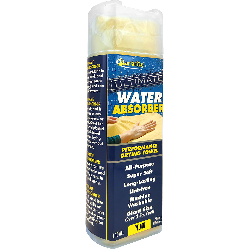 Yellow Star brite Ultimate Water Absorber drying towel for cleaning, showing its soft, plush microfiber surface for efficient water removal.