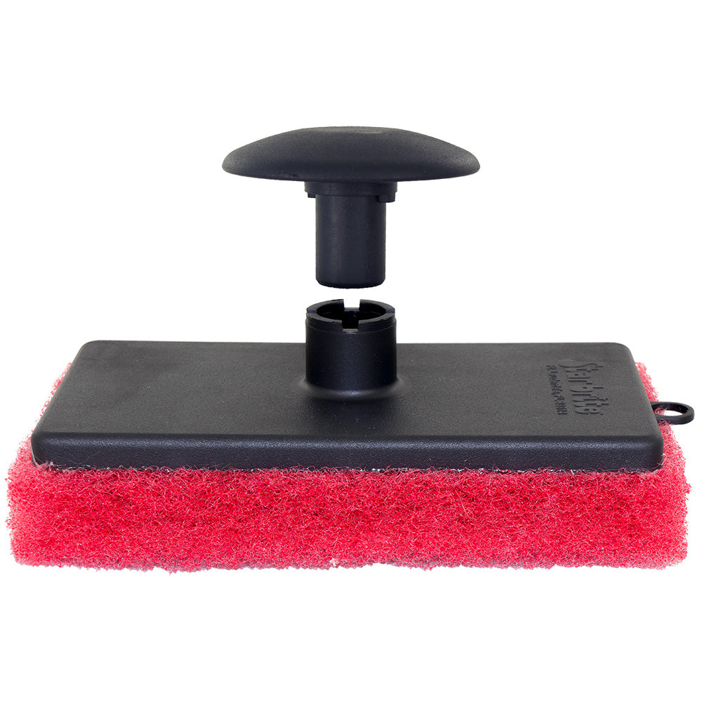 Star brite all-purpose red scrubber pad with ergonomic handle for effective cleaning and scrubbing tasks.