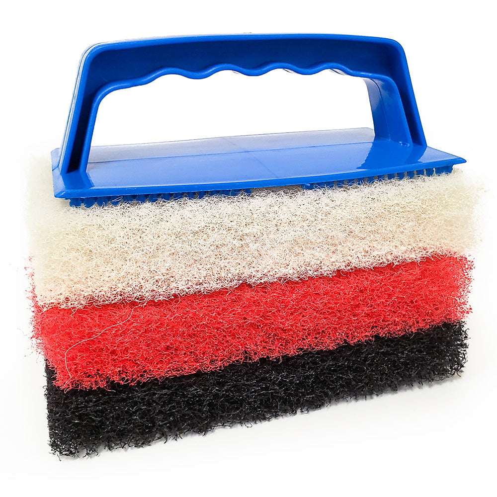 Star brite large multi-texture scrub pad kit with interchangeable handle for cleaning boats, decks, and surfaces.
