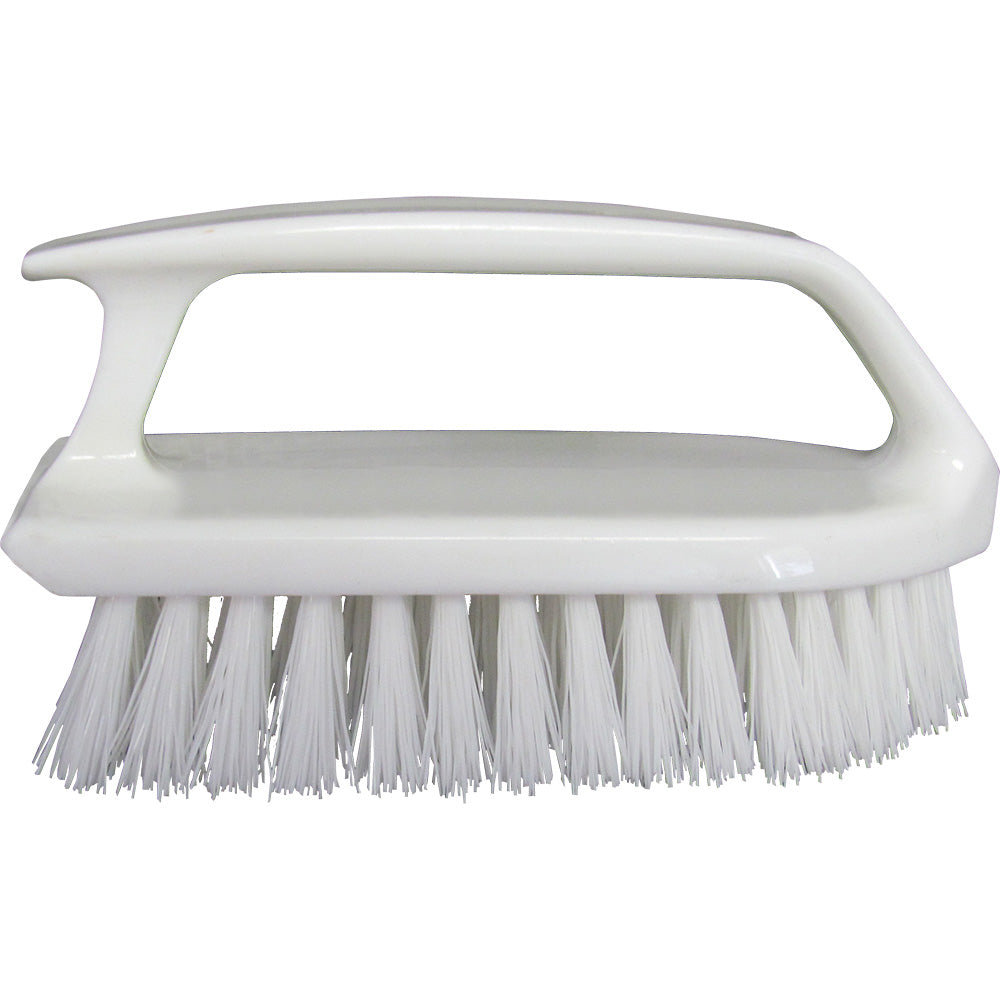 Star brite heavy-duty hand scrub brush with 6-inch stiff bristles for cleaning tough surfaces and grime removal.