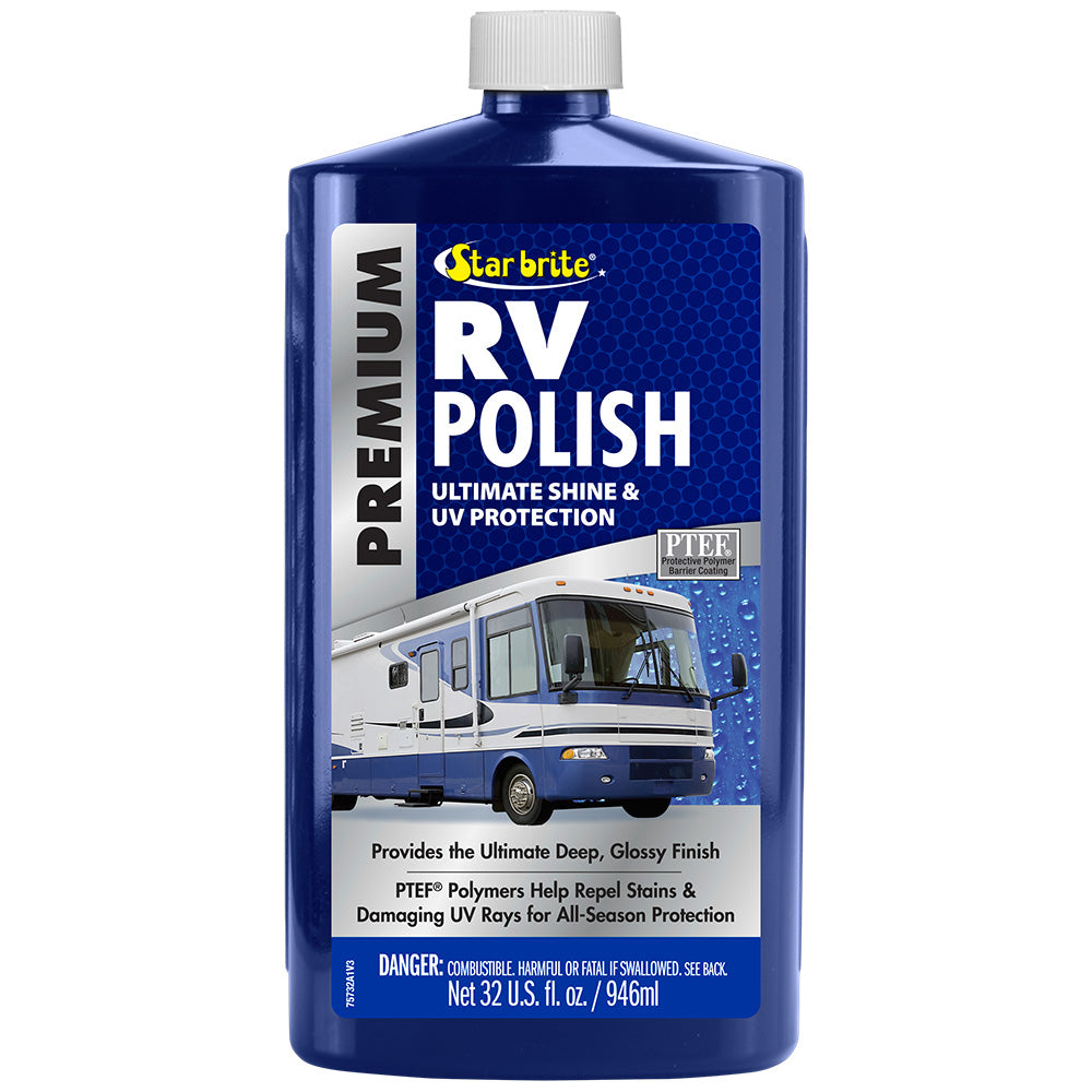 Star brite Premium RV Polish 32 oz bottle, a cleaning product for RV exterior polishing and protection.