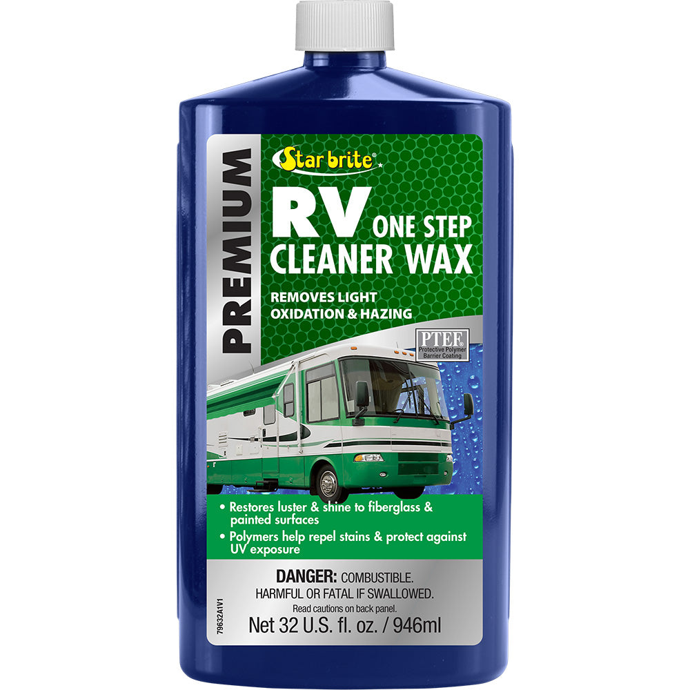 Star brite Premium RV One Step Cleaner Wax in a 32 oz bottle, designed for cleaning and polishing RV surfaces.