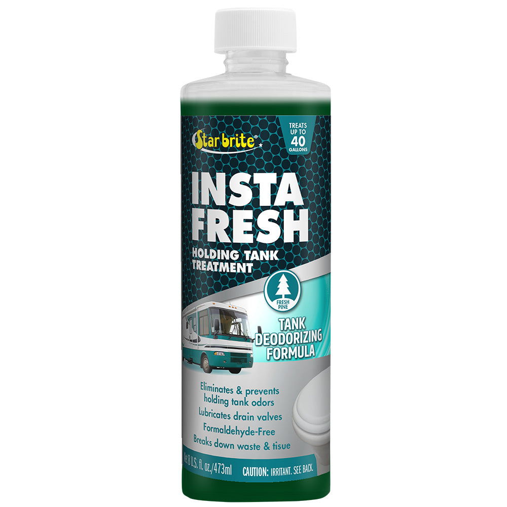 Star brite Instafresh Holding Tank Treatment with fresh pine scent in an 8 oz bottle, shown in a 4-pack for sanitation.