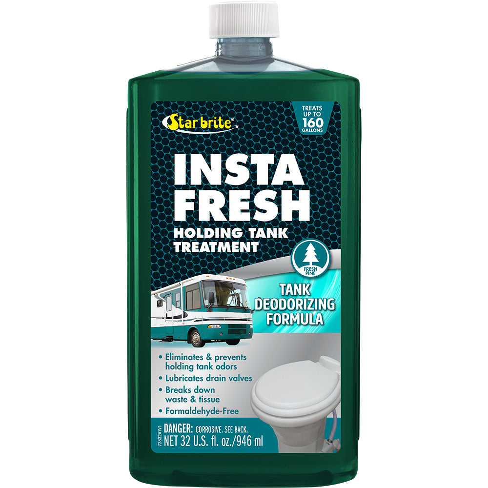 Star brite Instafresh Holding Tank Treatment in 32 oz bottle, marine sanitation product with fresh pine scent and label visible.
