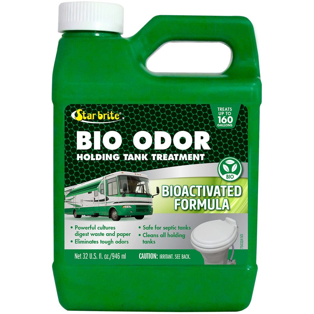 Star brite RV Bio Odor enzyme holding tank treatment in 32 oz bottle, used for sanitation and odor control in RV tanks.