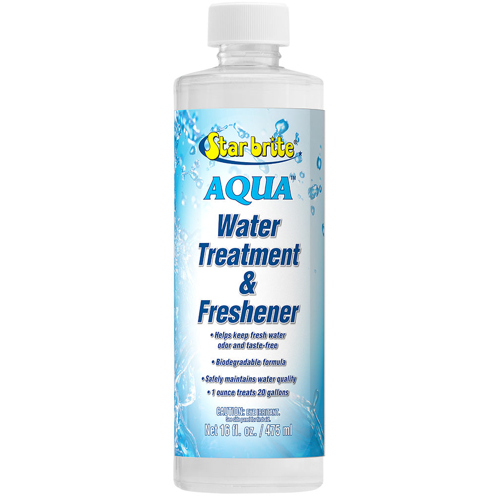 Star brite AQUA Water Treatment Freshener bottle for marine sanitation, 16 oz container with label and cap.