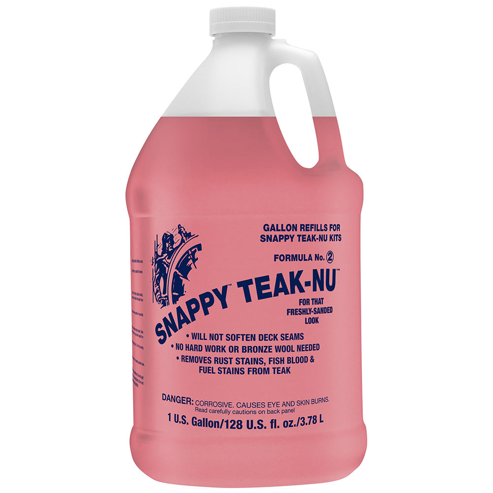 Snappy Teak-Nu Formula No. 2 cleaning product in a 1-gallon container, with a label displaying the Snappy Teak-Nu brand.