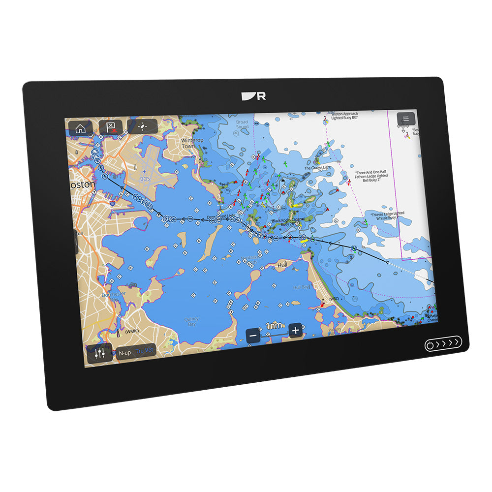 Raymarine Axiom 2 12-inch multifunction GPS chartplotter display with screen showing navigation maps and controls.