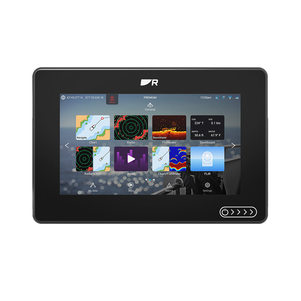 Raymarine Axiom 2 7-inch multifunction GPS chartplotter with Lighthouse North America charts displayed on screen.