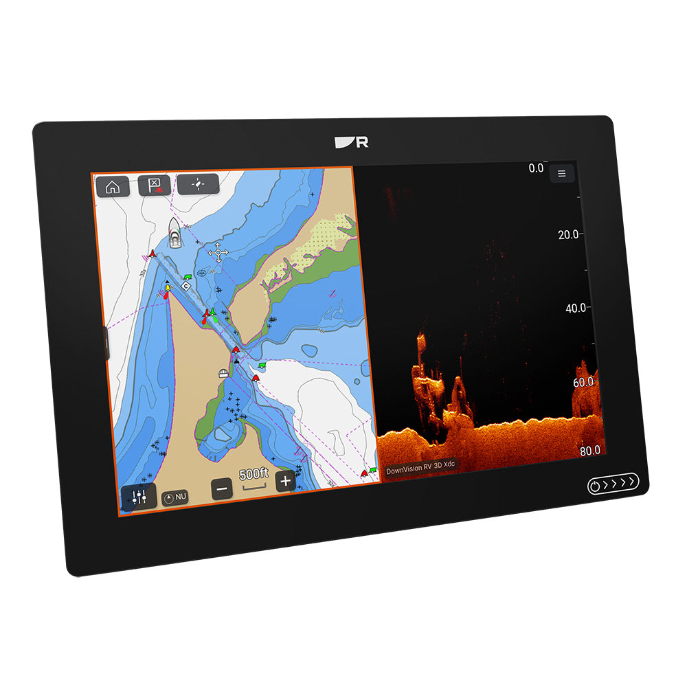 Raymarine Axiom 2 RV 12" chartplotter and fishfinder with RealVision 3D sonar, Lighthouse North America charts, and RV-100 transducer.