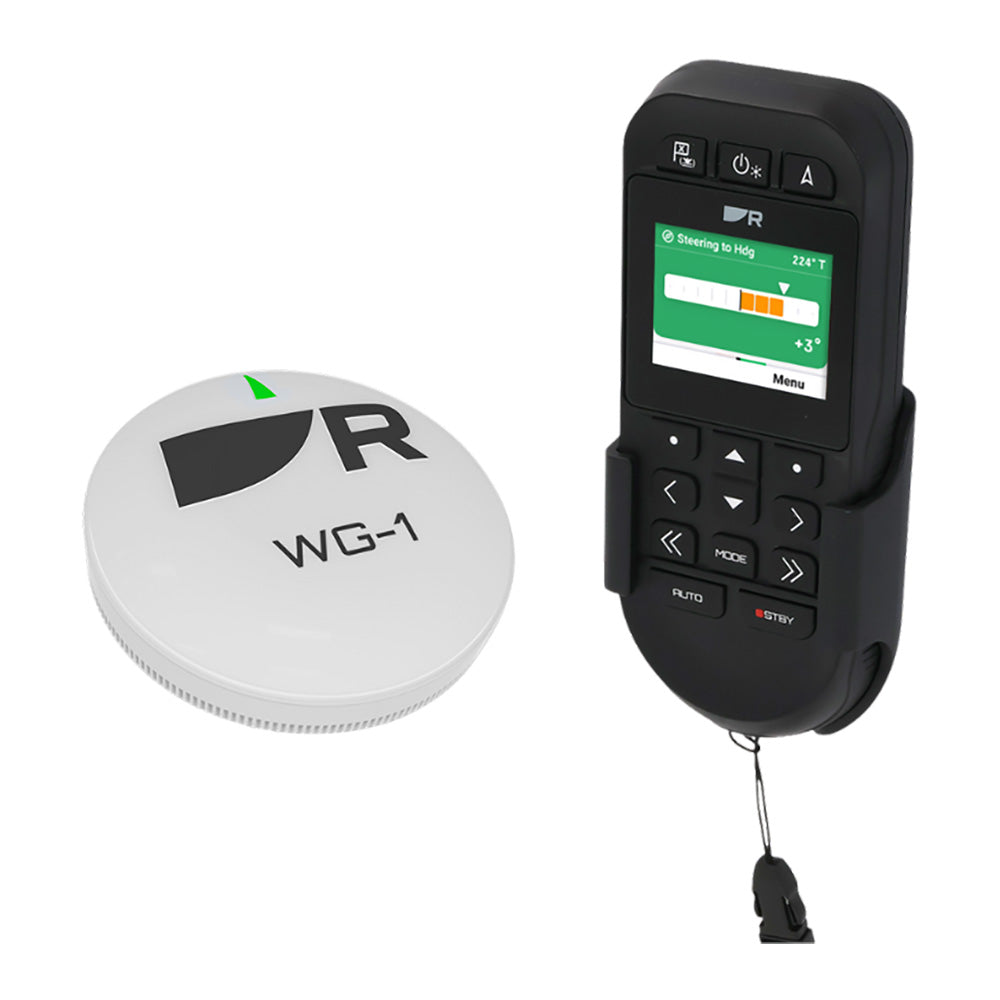 Raymarine RCU-1 autopilot remote with Bluetooth WG-1 puck, compact marine autopilot control device for boats.