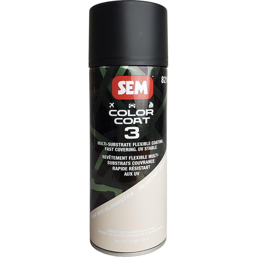 SEM Color Coat 3 Sea Ray Alabaster accessory in 12 oz bottle, featuring a smooth, light beige finish for automotive detailing.