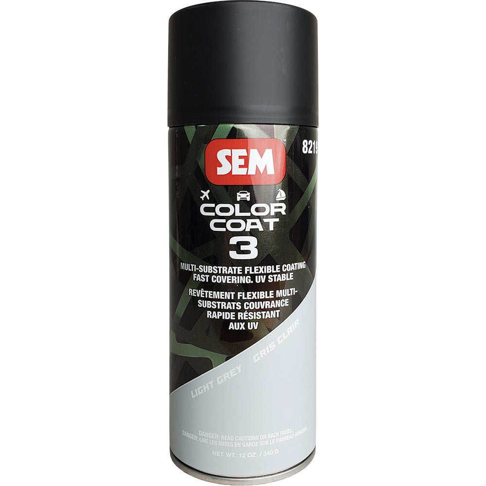 SEM Color Coat 3 light grey 12 oz accessory container with a smooth, light grey coating for automotive use.