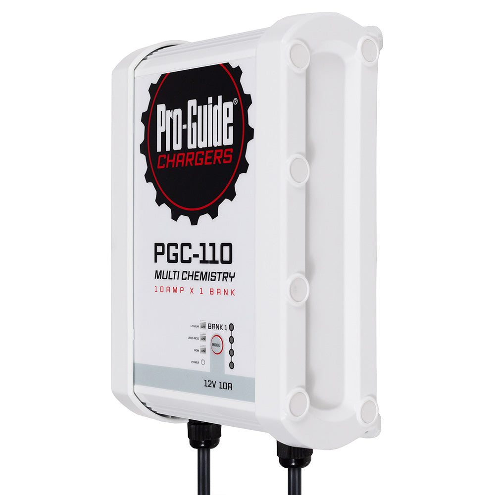 Pro-Guide Batteries 12V 10-Amp Bank On-Board Battery Charger connected to a vehicle battery.