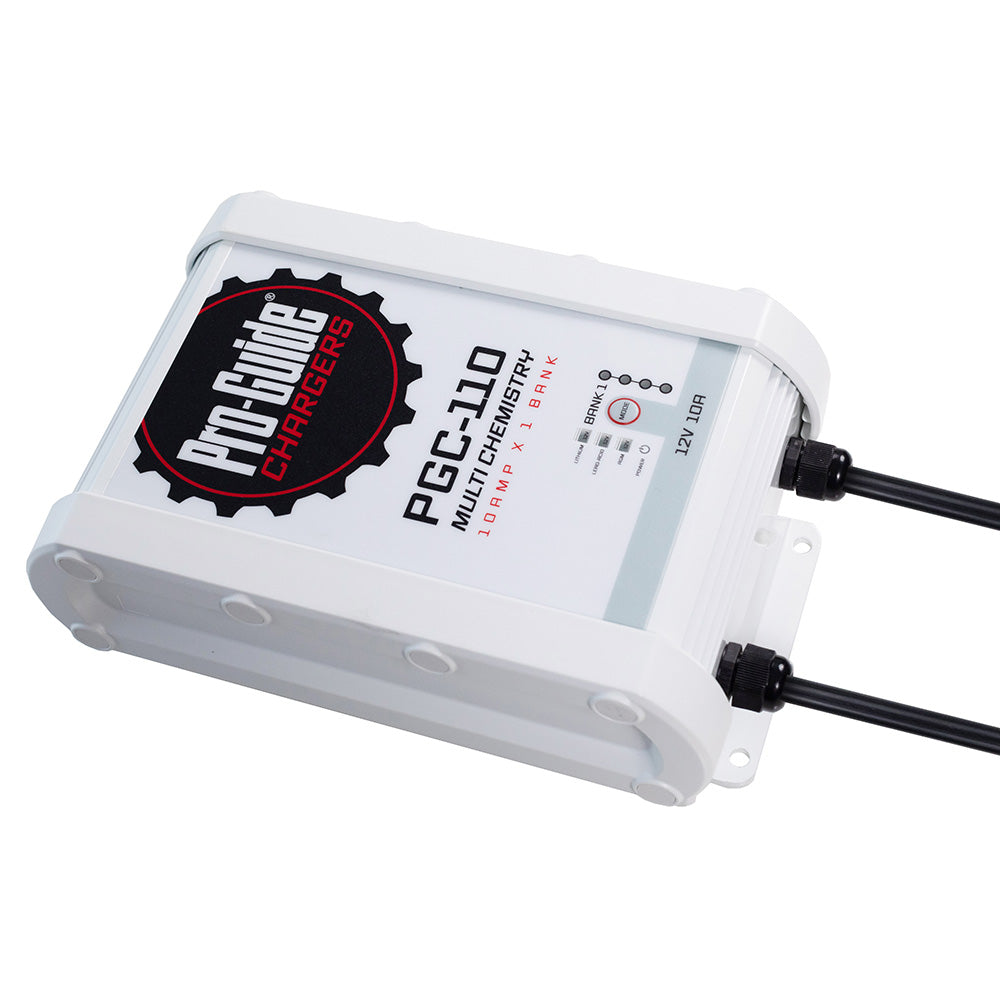 Pro-Guide Batteries 12V 10-Amp Bank On-Board Battery Charger with digital display and charging ports.
