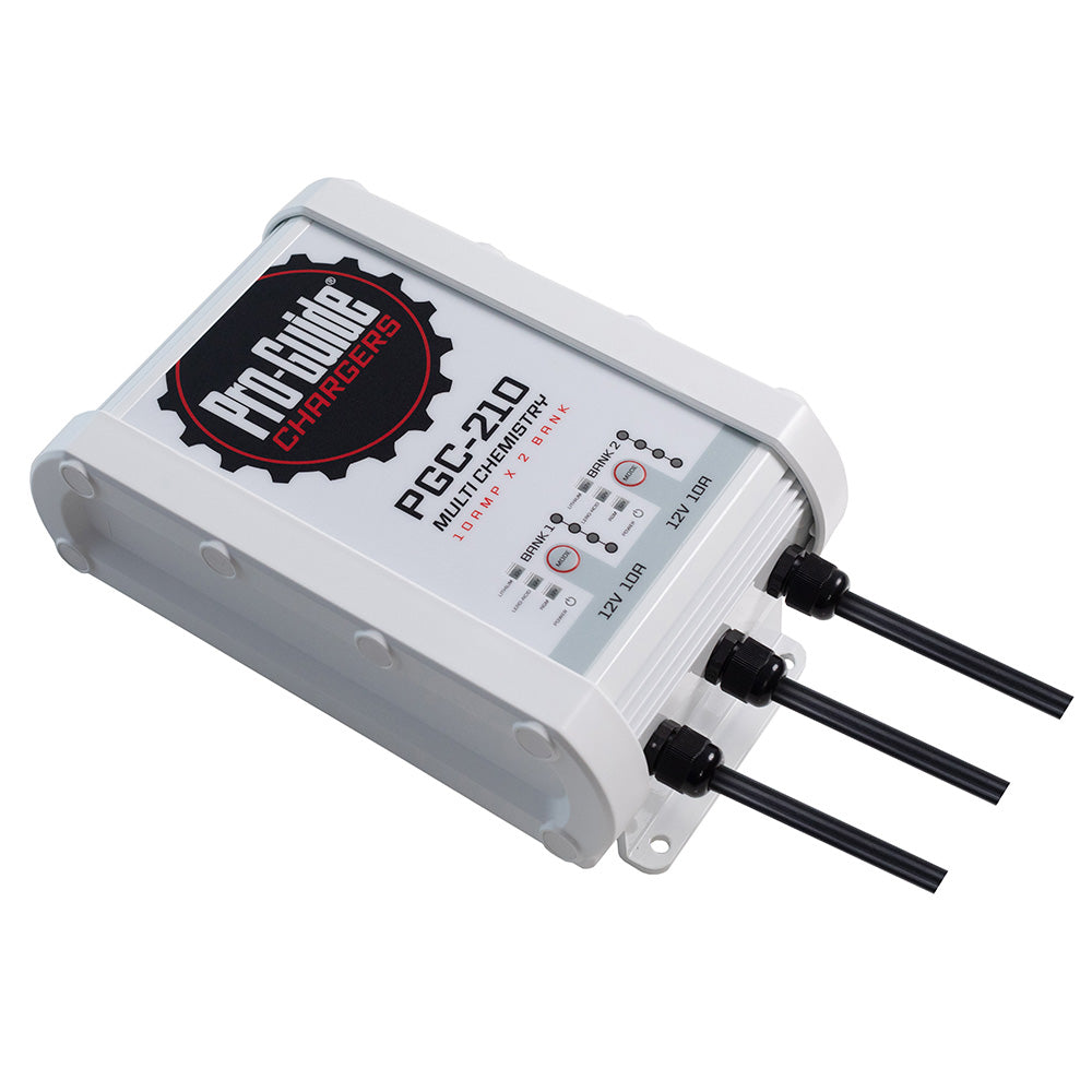Pro-Guide Batteries 12V 10-Amp Bank On-Board Battery Charger with digital display and charging ports.