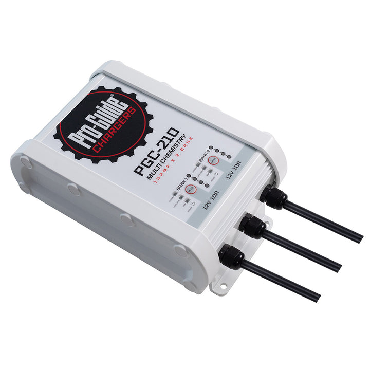 Pro-Guide Batteries 12V 10-Amp Bank On-Board Battery Charger with digital display and charging ports.