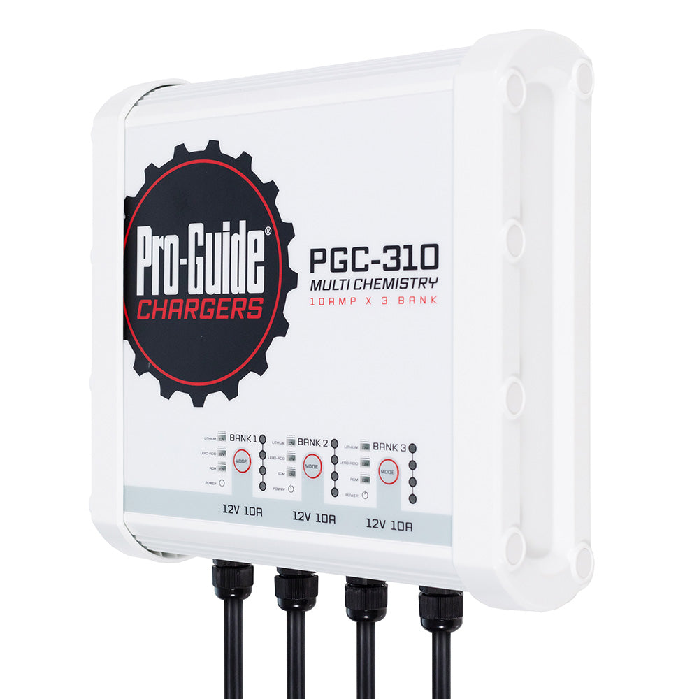 Pro-Guide 3 Bank 12V, 30-Amp on-board battery charger with multiple ports for vehicle batteries, by Pro-Guide Batteries.