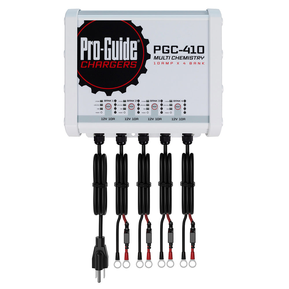 Pro-Guide Batteries 12V 40-Amp 4 Bank On-Board Battery Charger for RVs and boats, showing the charger unit with multiple ports.
