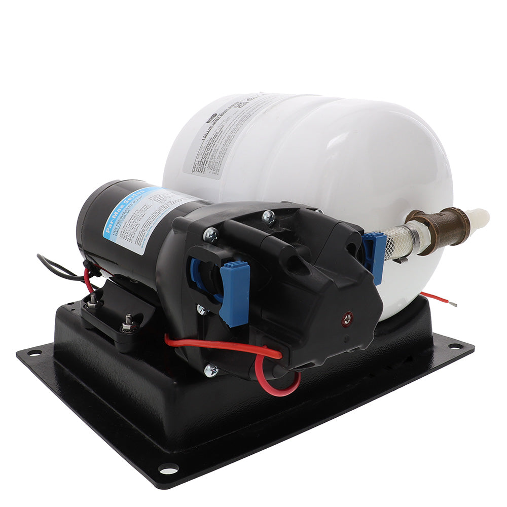 Jabsco 12V Marine Water Pressure Booster System, washdown pressure pump, with visible pump components and wiring.