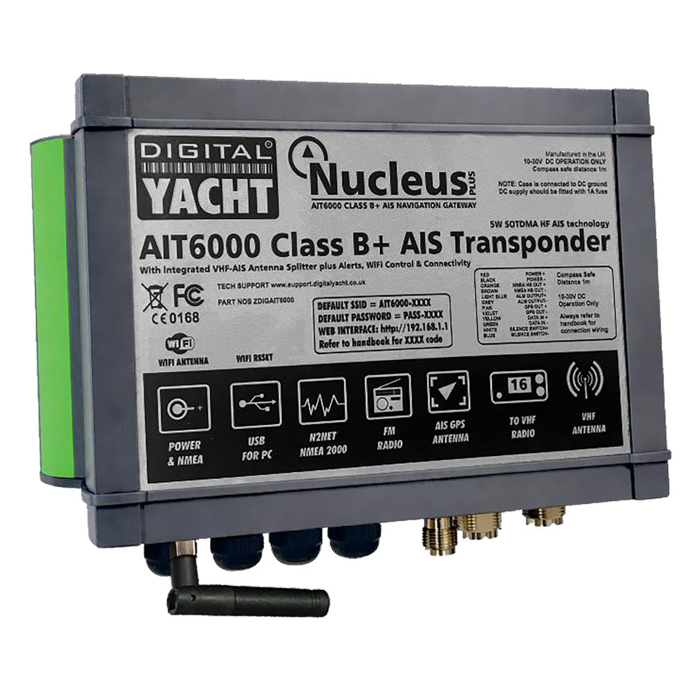 Digital Yacht AIT6000 Class B+ AIS transponder device with display and control buttons for marine navigation.