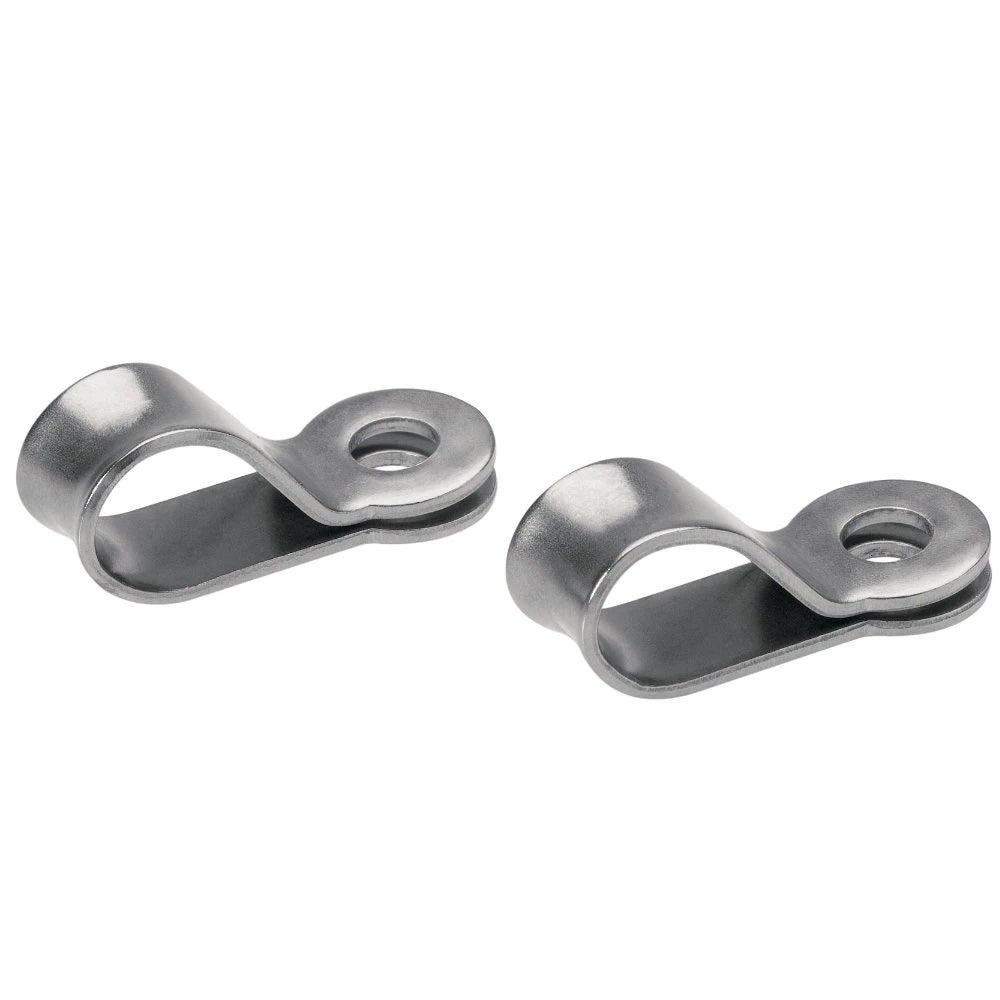 Pair of Barton Marine Traveler Eye hardware, size 0, 16mm, with polished metal finish, used for sailing rigging and rig adjustments.