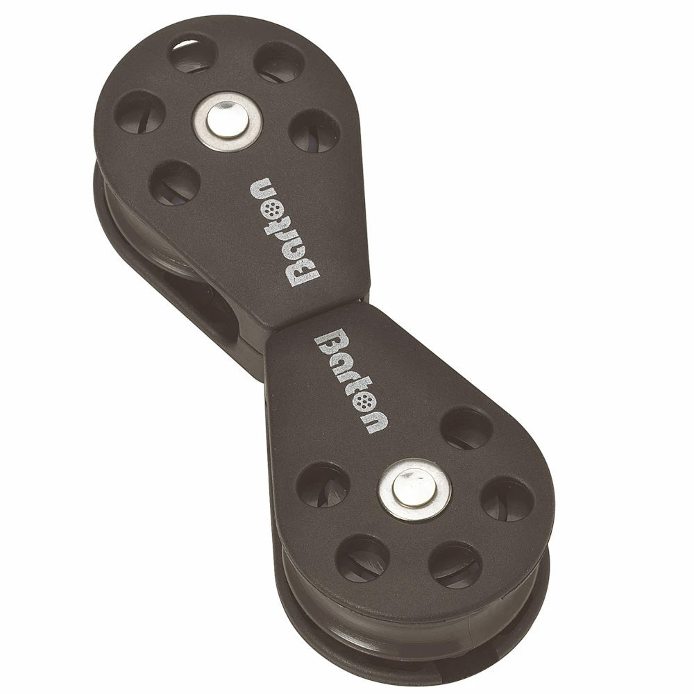 Barton Marine plain bearing pulley block, size 1, 30mm, back to back swivel block for sailing and rigging applications.