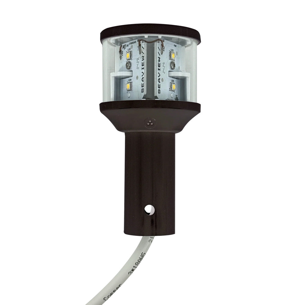 Seaview round 24V LED combo masthead navigation light in black, white all-round light bar top, C5 certified marine lighting.