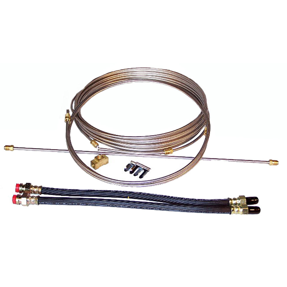 Load Rite stainless steel brake line kit for single axle trailer, showing durable brake lines and fittings.