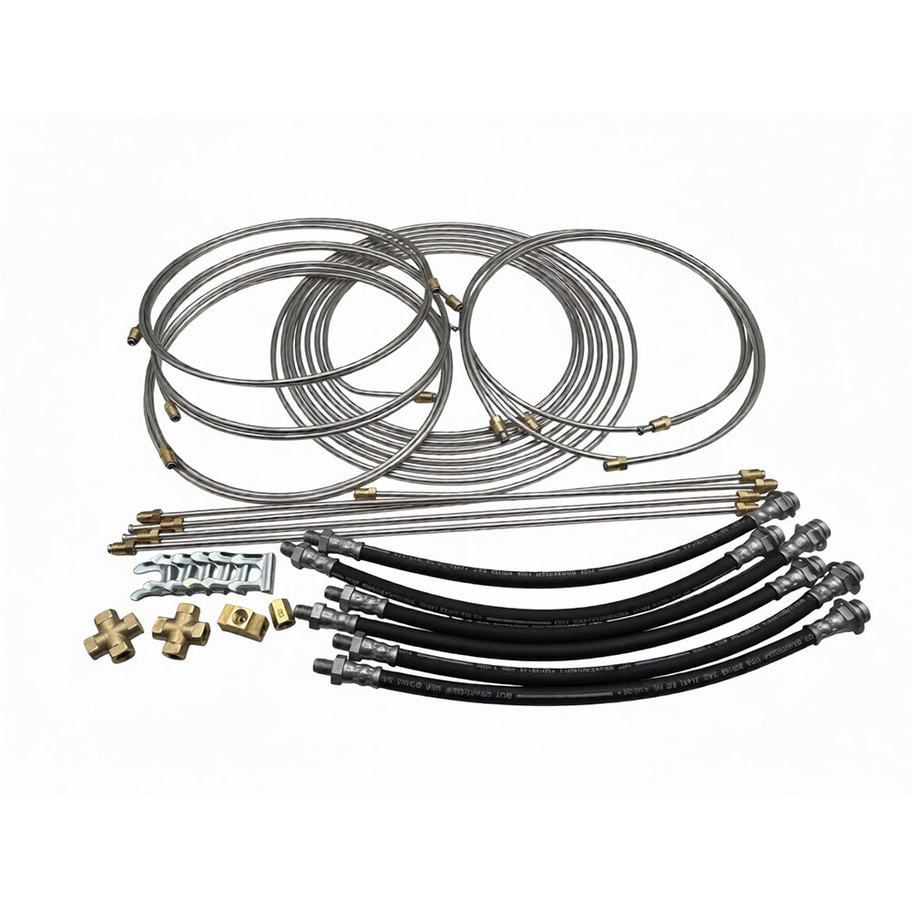 Load Rite stainless steel brake lines for tri-axle trailer kit, part of bearings, hubs, and brakes for trailer safety and performance.
