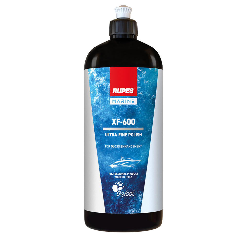 RUPES Marine XF-600 Ultra Fine Polish 1000ML bottle for gloss enhancement, ideal for cleaning and polishing marine surfaces.