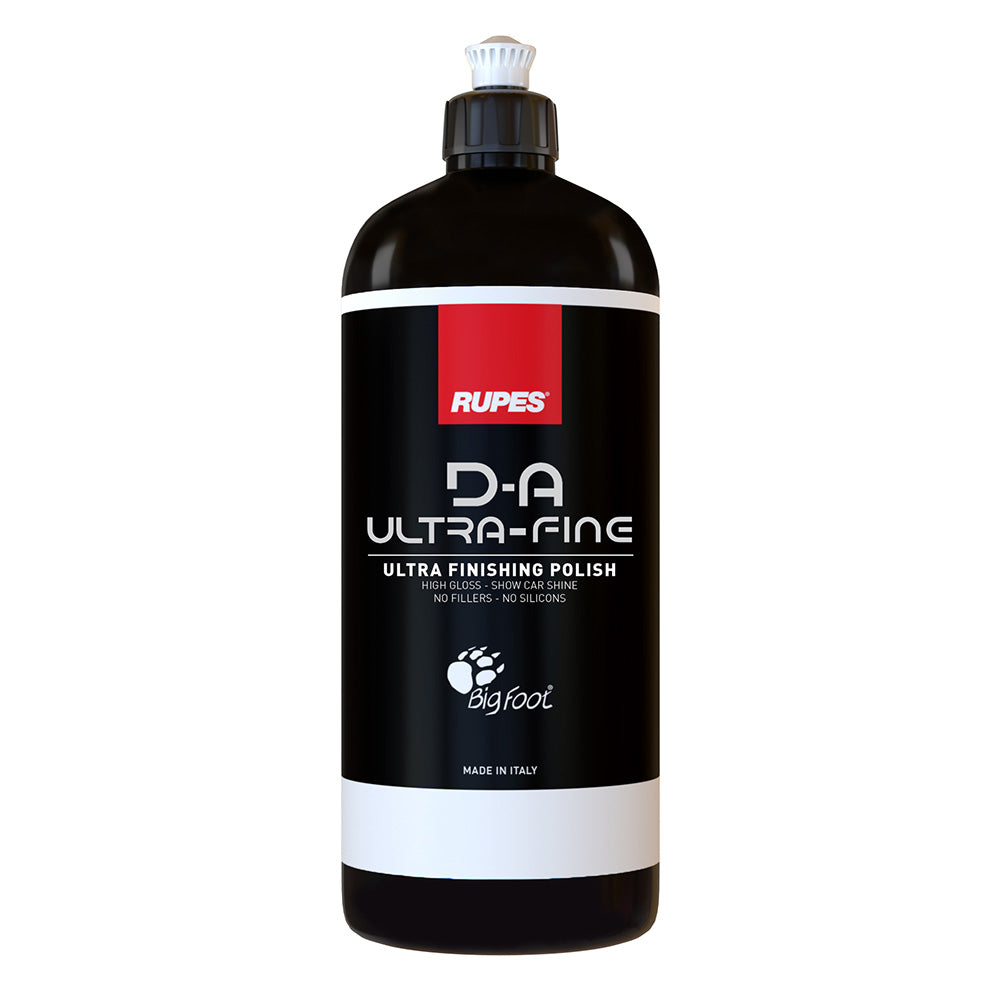 RUPES D-A Ultra-Fine High Performance Ultra Finishing Polish in 1000ml bottle, used for automotive cleaning and polishing.