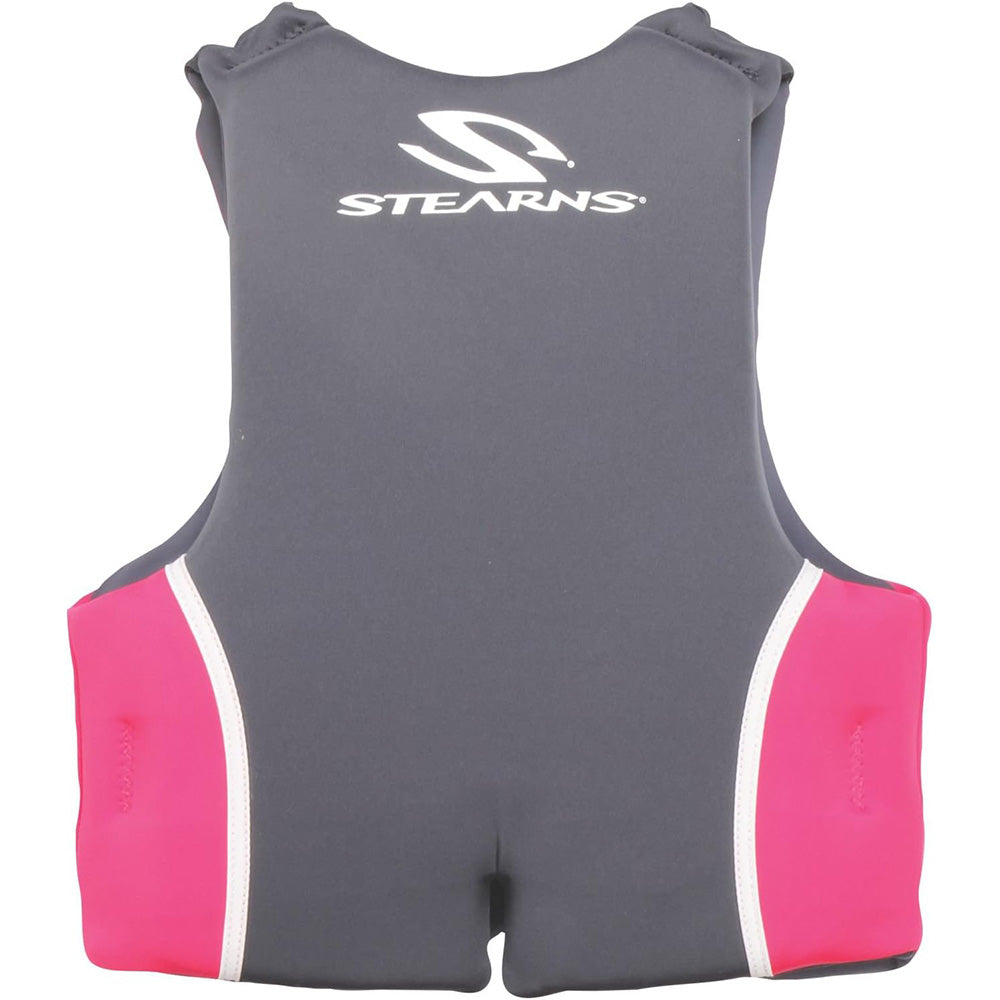 Stearns youth hydroprene life vest in pink and hot pink for kids 50-90 lbs, Type III personal flotation device.