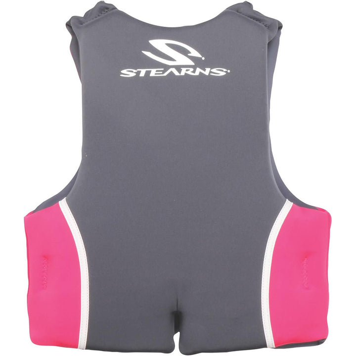 Stearns youth hydroprene life vest in pink and hot pink for kids 50-90 lbs, Type III personal flotation device.