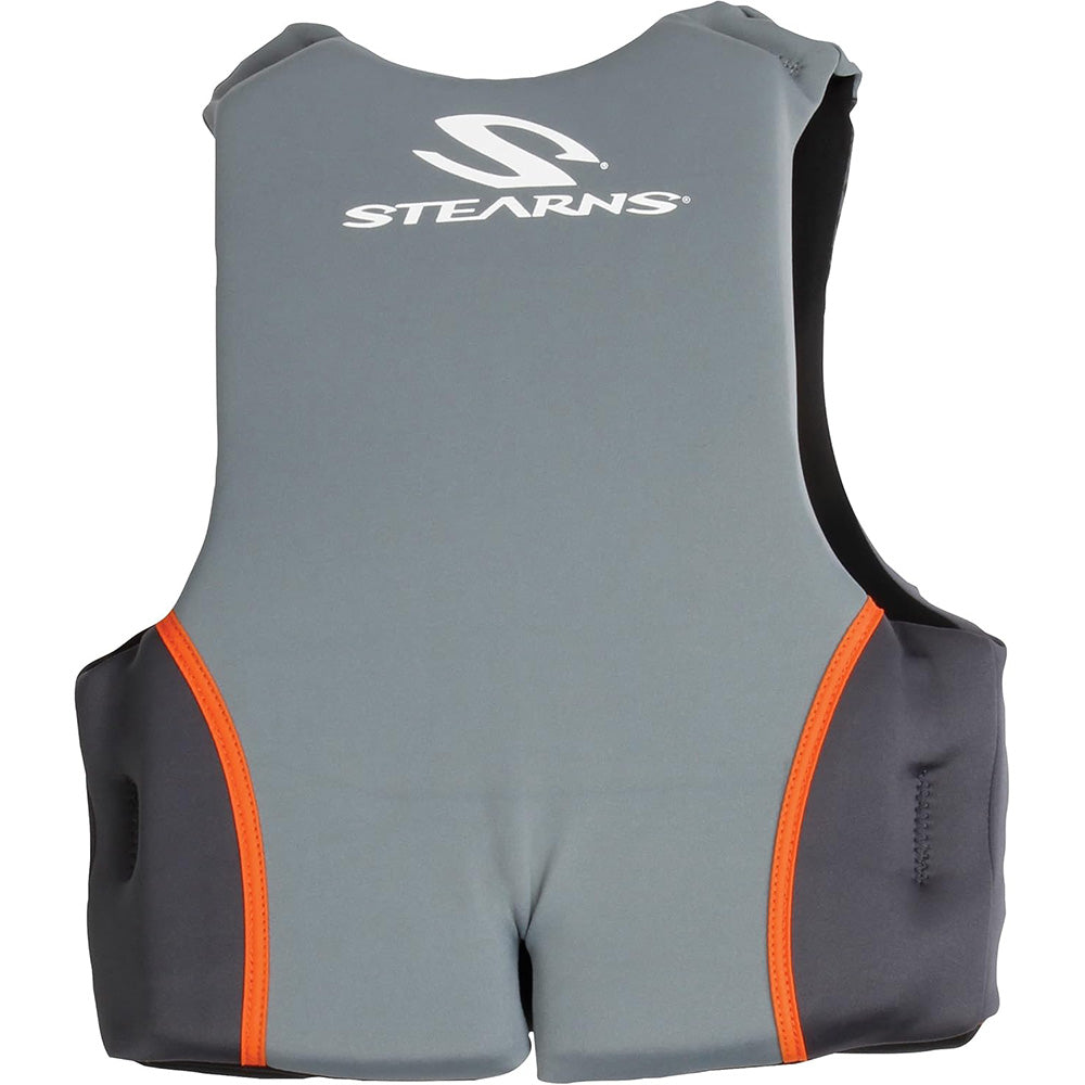Blue and grey Stearns youth Hydroprene life vest in size 50-90 lbs, Type III personal flotation device for children.