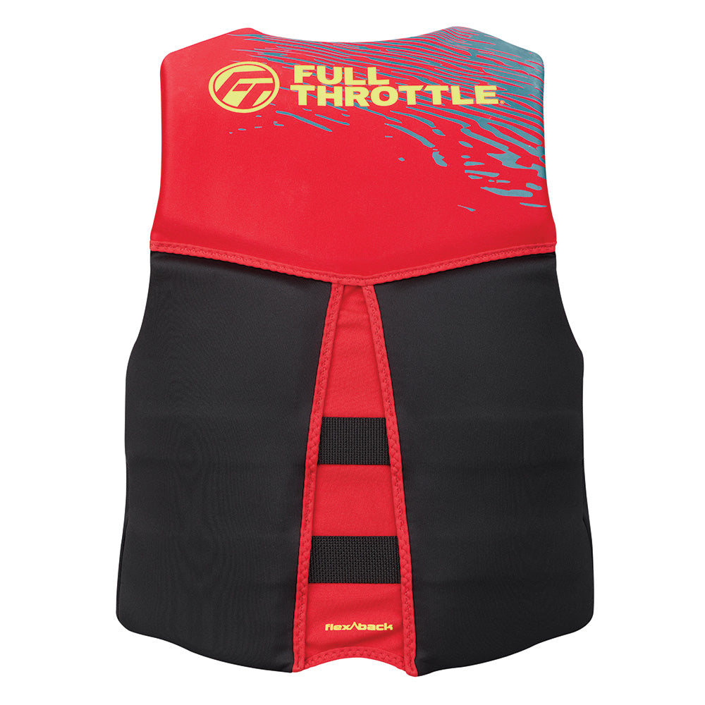 Full Throttle men's rapid-dry flex-back life jacket in red and black, size XL, designed for water safety and comfort.