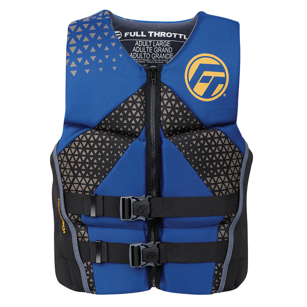Full Throttle men's rapid-dry flex-back life jacket in blue and black, size XL, designed for water safety and comfort.