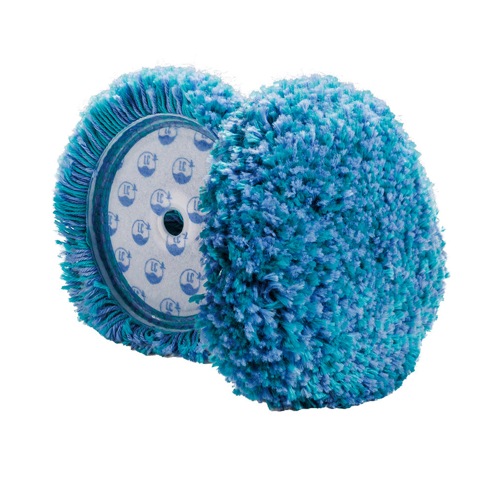 Lake Country Marine Blue/Teal medium cut wool pad for cleaning, 7.5 x 1.5 inches, ideal for polishing and surface prep.
