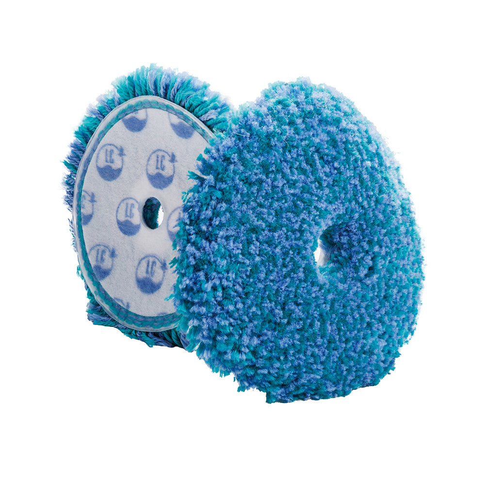 Lake Country Marine Blue/Teal medium cut wool flat pad for cleaning, measuring 6 inches by 1 inch, designed for detailed surface polishing.