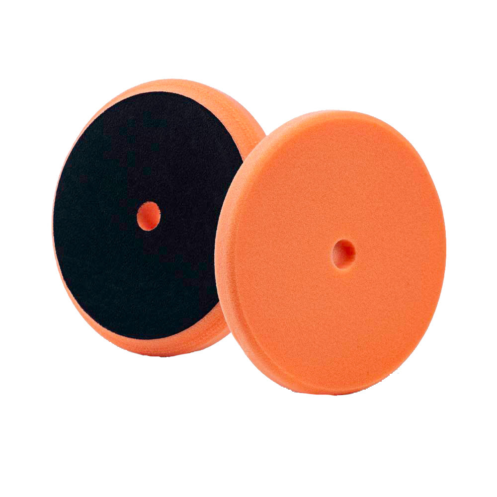 Lake Country orange foam light cutting pad for cleaning, 8-inch diameter, used for polishing and detailing cars.