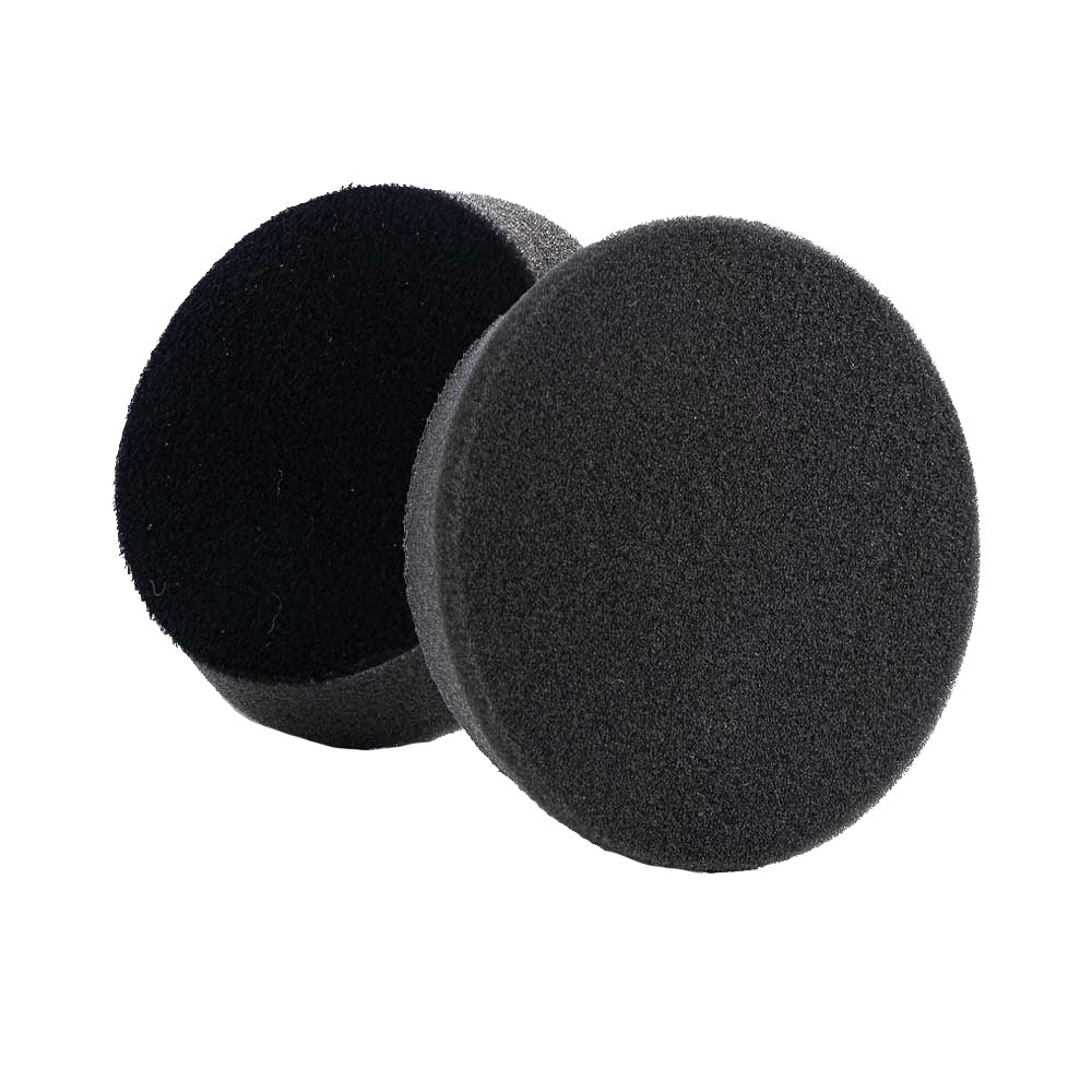 Lake Country SDO Black Finishing Polishing Pads, 3.5-inch x 7/8-inch, set of two, used for vehicle detailing and polishing.