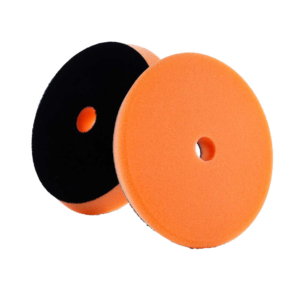 Lake Country SDO Orange Polishing Pad 6.5-inch x 7/8-inch for car cleaning, featuring bright orange foam with a black backing.