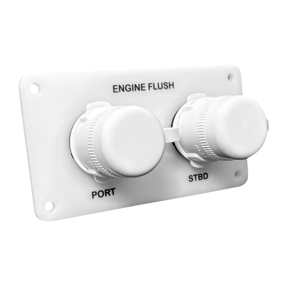 White acrylic Flushmaster flush port reroute dual outlet flush kit with 1/2 inch barb, horizontal installation, for plumbing.