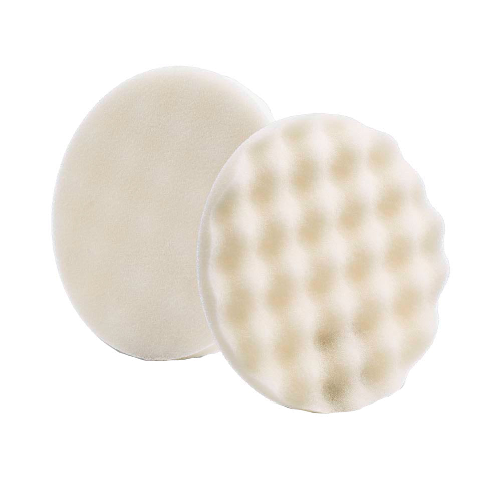 Lake Country White Compounding Waffle Pro Pads, 8-inch cleaning pads, shown in a 2-pack for automotive polishing and detailing.