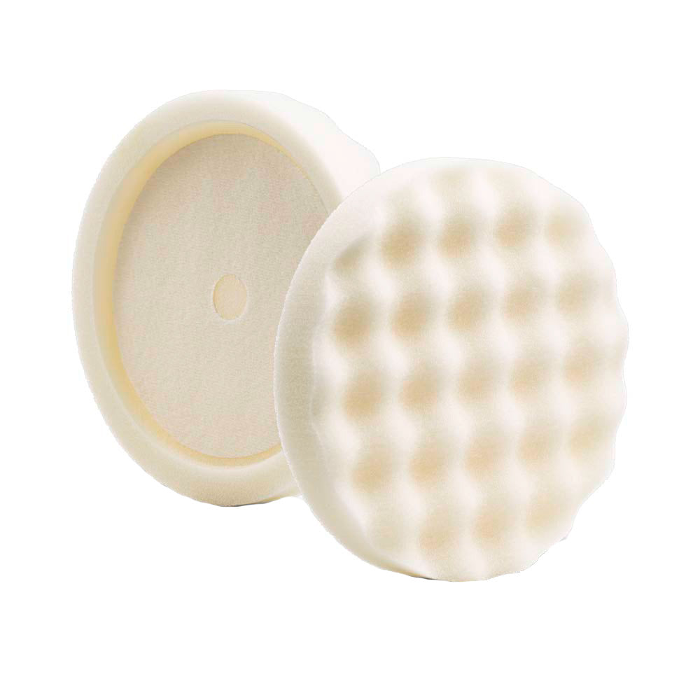 Lake Country White Compressed Waffle Pro Recessed Pad for cleaning, 8-inch by 1.5-inch, ideal for polishing and detailing.